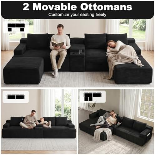 GNIXUU 140.6" Black Boneless Cloud Sectional Couches - Image 6