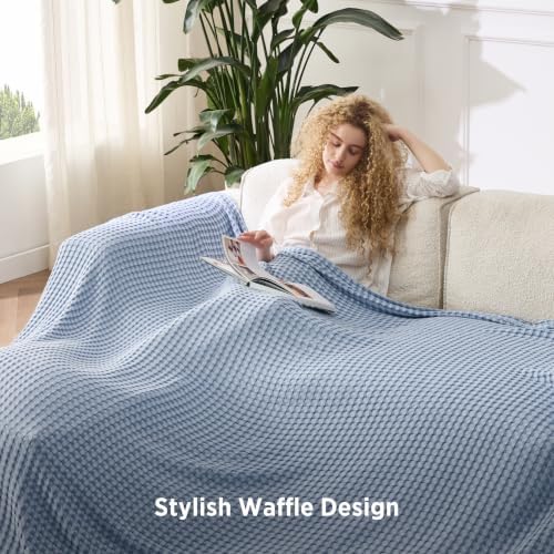 Bedsure Cooling Waffle Blanket for Hot Sleepers, Sky Blue, Oversized King - Image 5