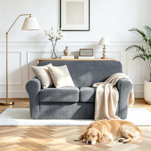 Luxury Velvet Sofa Covers for 2 Cushion Couch, Light Grey - Image 2