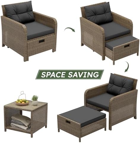 LHBcraft 5 Piece Patio Furniture Set, PE Wicker Outdoor Furniture Set - Image 4