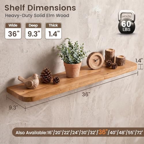 36 inch Floating Shelves for Wall, Elm Wood Rounded Edge - Image 3
