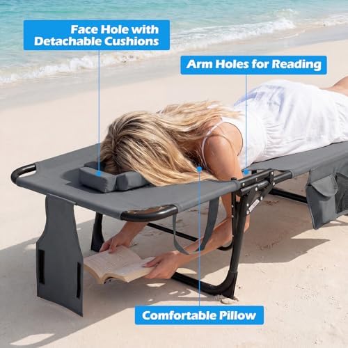 COSTWAY Tanning Chair with Face Hole, Folding Beach Lounge Chair - Image 4
