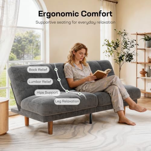 Marsail 70" Convertible Futon Sofa Bed, Small Recliner Sleeper Sofa - Image 3