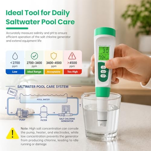 Salt Tester for Saltwater Pool & PH Meter, High Accuracy Pool Salt Tester - Image 3