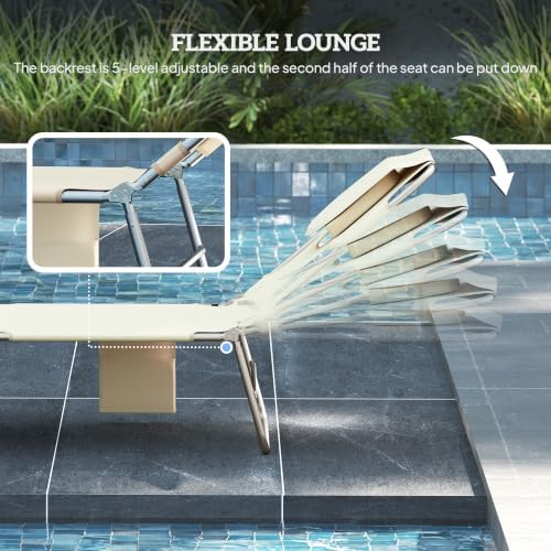 Outsunny Chaise Lounge Chair Outdoor Set of 2 w/Face Arm Hole Beige - Image 4