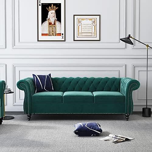 ORRD Chesterfield Sofa Velvet, Modern Tufted Couch 3 Seater - Image 5