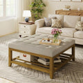 Befurtori Ottoman with Storage Bench, Linen Ottoman Coffee Table Gray Linen by Befurtori