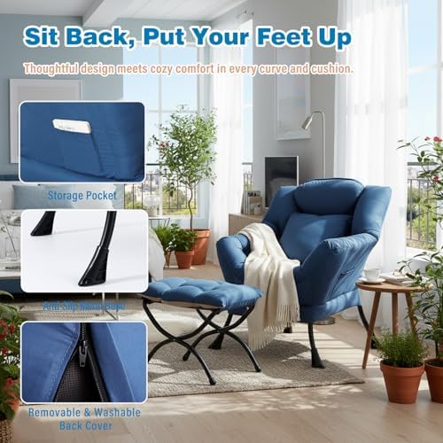 Lazy Chair with Ottoman, Comfy Reading Chair - Image 4