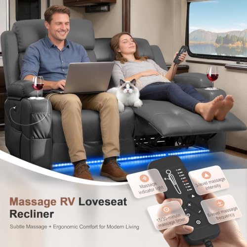 Reclining Loveseat Sofa, RV Loveseats Recliner Sofas Wall Hugger, Double - Image 4