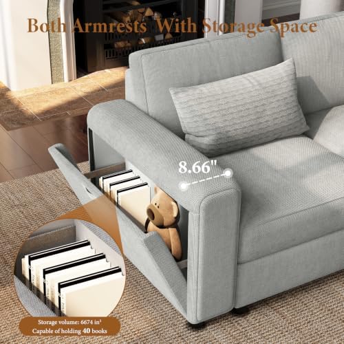 Vesgantti Modular 6-Seater Chenille L Shaped Sectional Sofa, Light Grey - Image 5