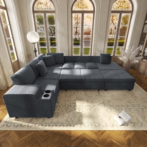 KEIKI 110" L-Shaped Oversized Plush Corduroy Modular Sectional Sofa - Image 3