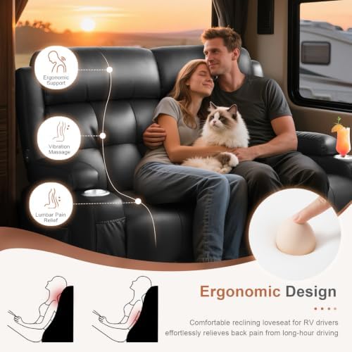 RV Loveseat Recliner Sofa, Wall Hugger Reclining RV Couch - Image 6