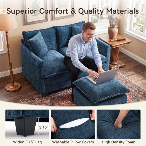 50" Loveseat Sofa with Ottoman, Cloud 2-Layer Cushion & 27" Deep Seat, Modern - Image 6