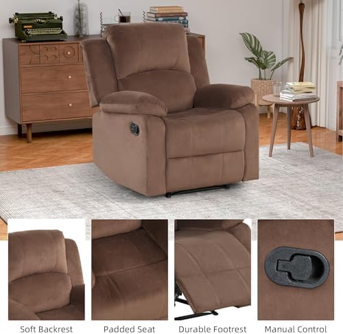 EBELLO Classic Manual Recliner Chair, Soft Microfiber Recliner Sofa - Image 3