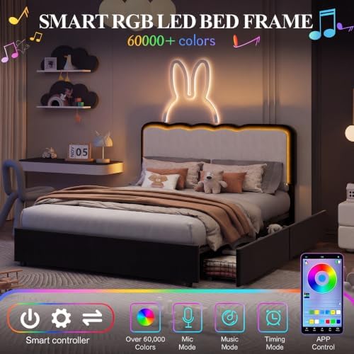 IDEALHOUSE Full LED Bed, 2 Drawer Trundle - Image 3