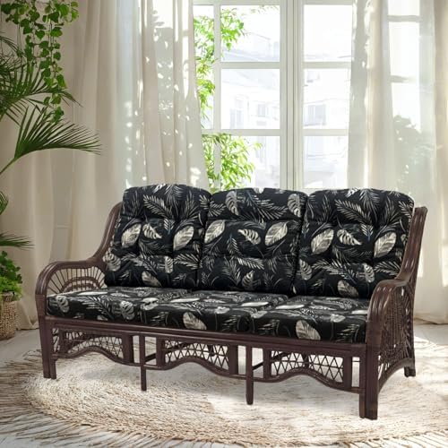 Malibu Lounge Three-Seater Sofa Natural Rattan Wicker Handmade Design, Dark by Wickerix