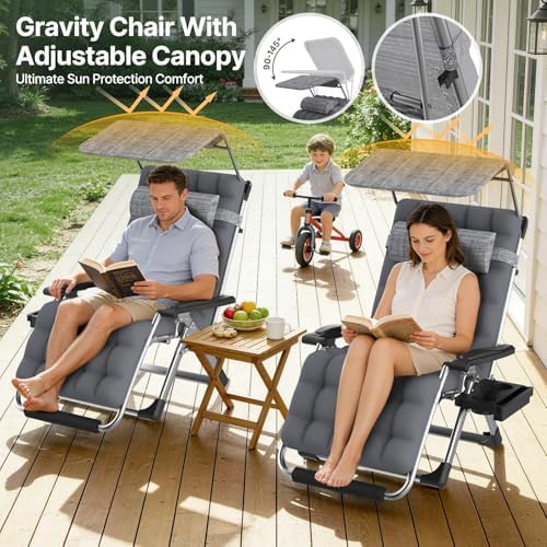 Suteck Zero Gravity Chair with Canopy, 33In XXL Oversized Lounge Chairs - Image 4
