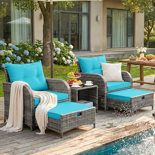 5 Pieces PE Wicker Outdoor Chairs by FYRICKYLINOO
