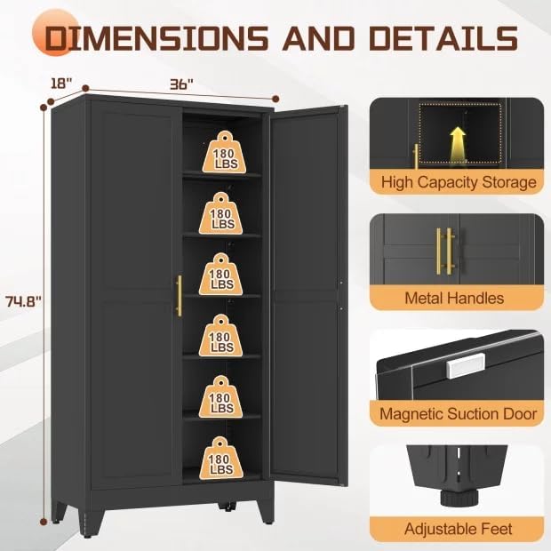PAOFIN 75" Metal Kitchen Pantry Cabinet, Storage Cabinet - Image 2