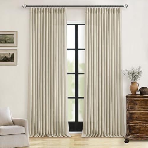 TWODRAPES Beige Pinch Pleated 100 Inch Flax Linen Curtains 2 Panels by TWODRAPES