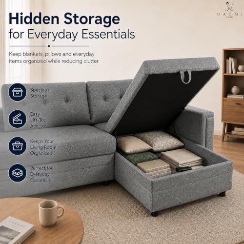 Naomi Home L-Shaped Microfiber Sleeper Sectional Sofa - Image 4
