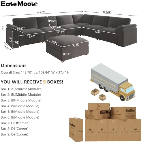 EASE MOOSE Oversized L Shape Sectional Deep Seat Modular Sofa, Dark Gray - Image 2