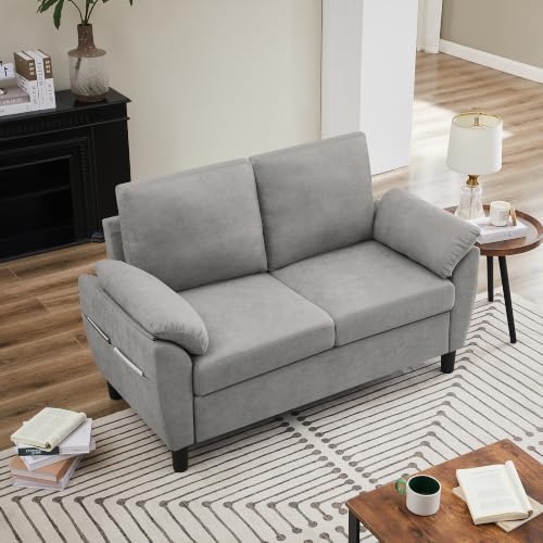 57" Loveseat Sofa, Modern Linen Comfy Love Seat - Image 6