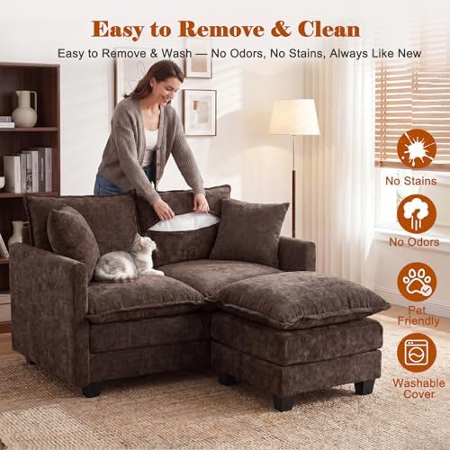 50'' Loveseat Sofa Set with Ottoman, Small Couch Set 2 Piece Cloud Love Seat - Image 4