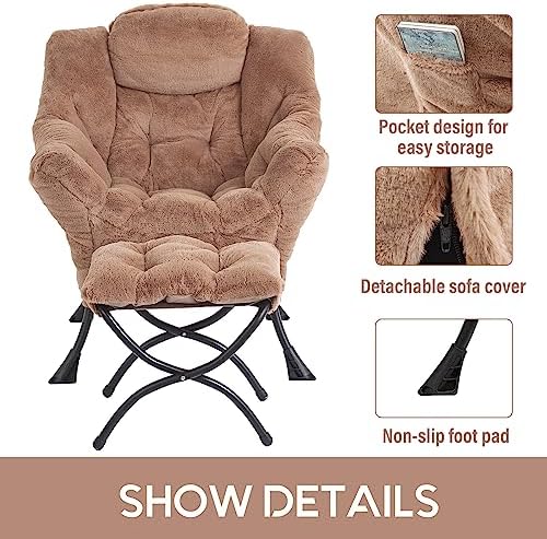 LITA Lazy Chair with Ottoman, Comfy Accent Reading Chair, Plush Brown - Image 6