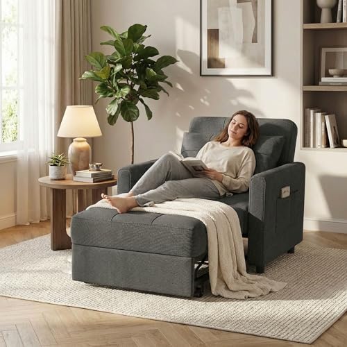 Gizoon 3-in-1 Convertible Sofa Bed Chair, Pullout Sleeper, Adjustable Back - Image 3