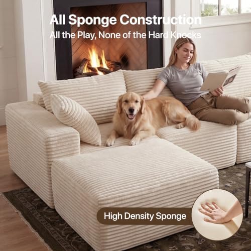 Claiks 132" Boneless Couch, U-Shape Corduroy Sectional Sofa - Image 5