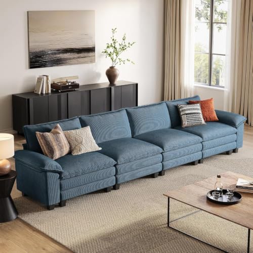 LINSY HOME 157'' Modular Sectional Sofa 4 Seat Couch Corduroy Cloud Couch by LINSYHOME