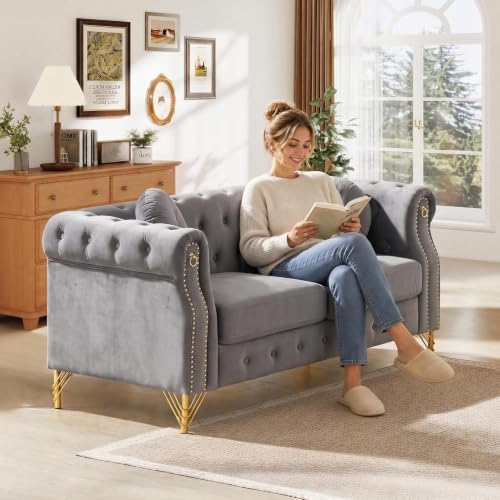 60.5" Velvet Chesterfield Loveseat Sofa - Image 3
