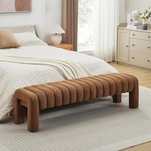 63" Boucle Bed Bench, Upholstered Bench - Image 4