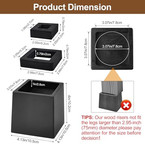 Wooden Bed Risers 4 Inch Heavy Duty, Support 2500 lbs - Image 3