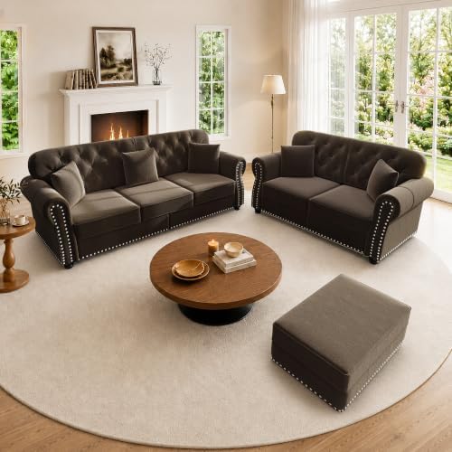 2-Piece Velvet Chesterfield Sofa Set by SmartEdge