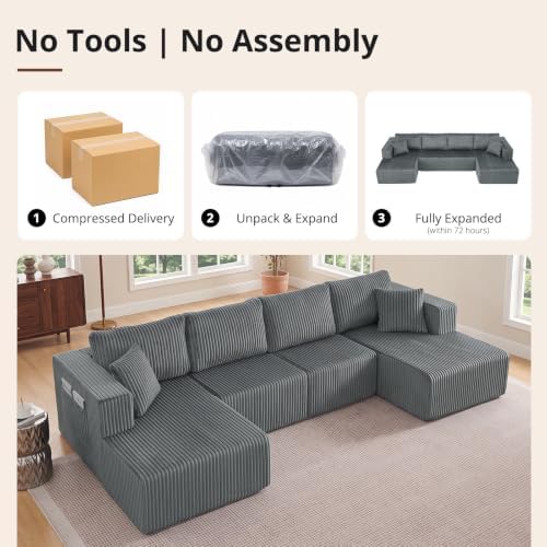 Skepphlay 132" U Shaped Couch, Boneless Sectional Couches - Image 6