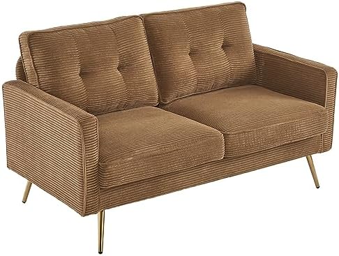 VINGLI 56" Modern Khaki Loveseat, Small Corduroy Sofa Couch Deep Seat by VINGLI