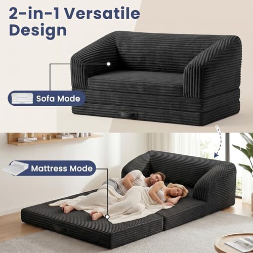Black Loveseat 51", 2-in-1 Convertible Tri-Folding Sofa Bed - Image 4