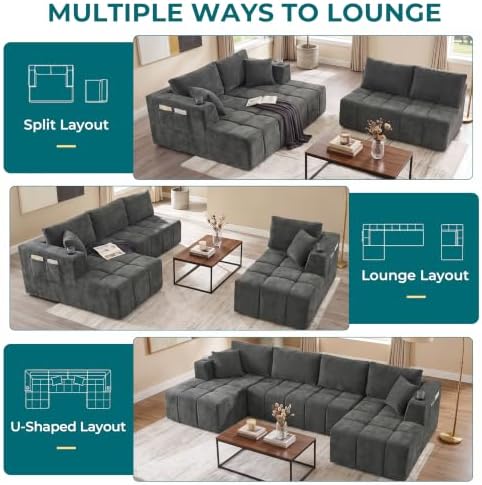 Skepphlay 132" U Shaped Couch, Boneless Sectional Couches - Image 6