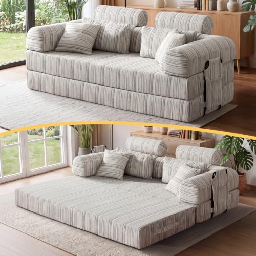 79" Convertible Sofa Bed, High Backrest Boneless Couch by NNQComfyHome
