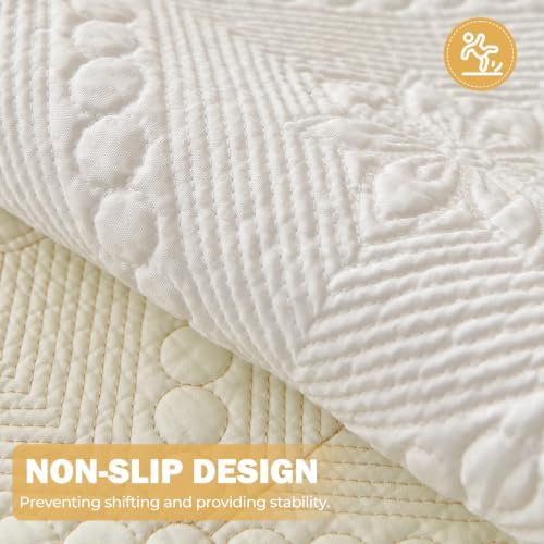 vctops Farmhouse 100% Cotton Quilted Couch Cover Floral Embroidered Sofa Cover - Image 3