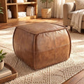 Leather Square Ottoman, Pouf for Living Room by DIVANUS