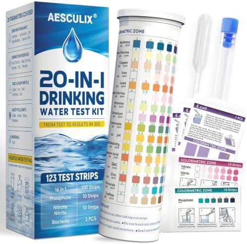 20-in-1 Water Testing Kit for Drinking & Well Water, 123 Test Strips by AESCULIX