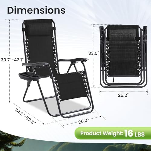 Zero Gravity Chair Set of 2 Oversized Folding Recliner, Padded Anti Gravity - Image 3