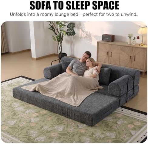79" Memory Foam Sofa Bed, High Backrest Convertible Futon Boneless Couch - Image 7