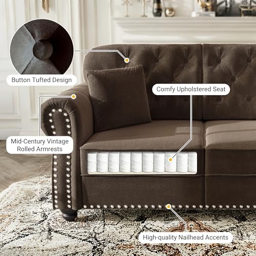 KEIKI 63" Velvet Chesterfield Sofa - Image 4