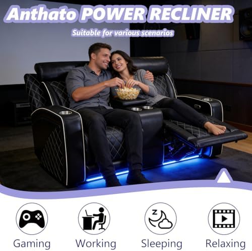 Power Recliner Loveseat, Living Room Furniture Sets, Breathing Leather - Image 4