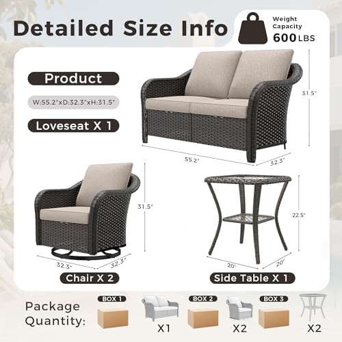 4 Piece Patio Furniture Set, Wicker Outdoor Conversation Set - Image 2