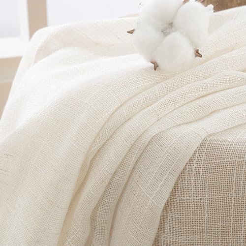 YoungsTex Ivory White Linen Sheer Curtains 52 X 63 Inch Length - Image 6